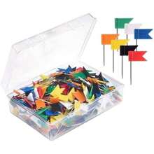 Toyvian 100pcs Colorful Map Flag Push Pins Tacks Steel Tacks With Plastic Flags Head For Travel Map Cork Board Bulletin (Random Color) - / - Ver 1