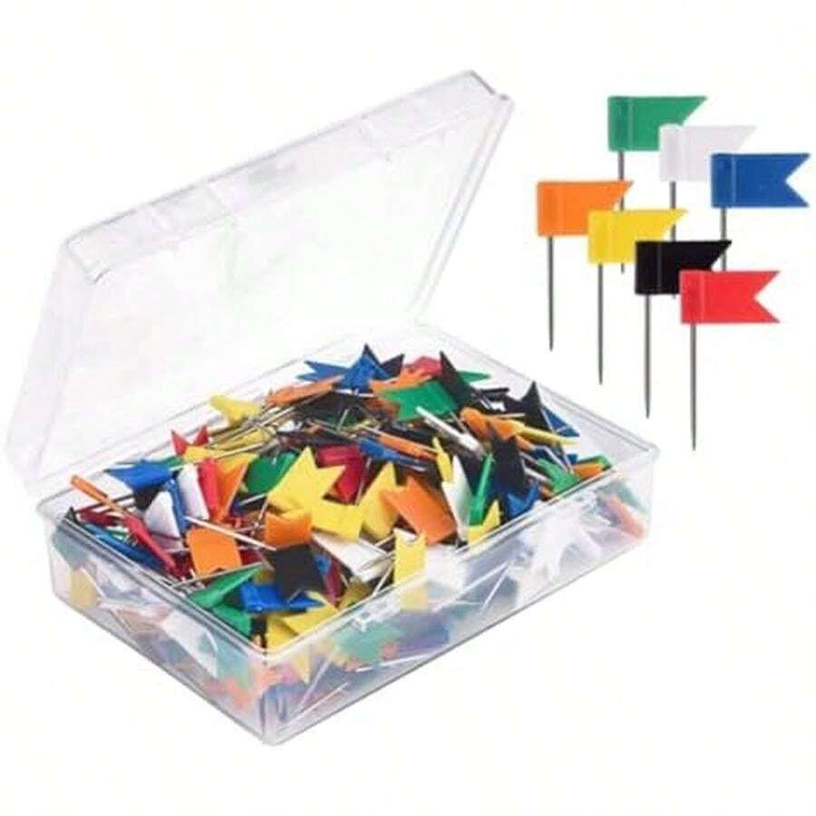 Toyvian 100pcs Colorful Map Flag Push Pins Tacks Steel Tacks With Plastic Flags Head For Travel Map Cork Board Bulletin (Random Color) - / - Ver 1