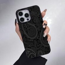 Diseño moderno con estampado paisley negro. Esta elegante funda es compatible con  17, 16, 15, 14 Pro Max, 13, 12, 11, XR y XS Plus. Fabricada en silicona TPU, ofrece protección contra golpes y caídas, además de una sensación superior. Es un regalo ideal para familiares, amigos y seres queridos, y la opción perfecta para San Valentín.fundas para ,fundas,accesorios para celular,fundas para celular,fundas para  13,funda  13,funda  16,funda  17 pro max,funda  15,fundas para  16,fundas  11,fundas - Negro - Ver 3