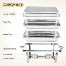 Chafing Plate Buffet Set de 4, servidores rectangulares de acero inoxidable 8QT y calentadores de alimentos con tapas y soportes plegables, ideal para fiestas, catering, bodas, eventos - Plateado - Ver 6