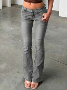 Vintage Style High Waist Button Fly Skinny Washed Slimming Casual Jeans For Women, Versatile - Light Grey - View 1