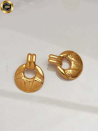 1/Versatile Commuter Style 304 Stainless Steel Gold-Plated Ear Hooks Geometric Openwork Vintage Earrings Exclusive, Sophisticated Earrings Perfect For Young Ladies Attending Parties Or As Birthday Gifts For Moms, Wives, Or Friends, Or Valentine's Day Presents. Accessories Accessories For Women Gold Accessories Gold Accessories