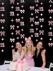 Decoraciones de cumpleaños con lazos rosas brillantes, guirnalda de lazos rosas, adecuado para cumpleaños de 18 y 21 años de niñas, se puede usar para decoración de fiestas de cumpleaños, fiestas de aniversario, bodas, decoraciones para baby shower - Multicolor - Ver 4