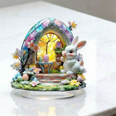 Easter Bunny Egg House Decor, Acrylic Flat Decorative Plaque, Home Tabletop Holiday Prop