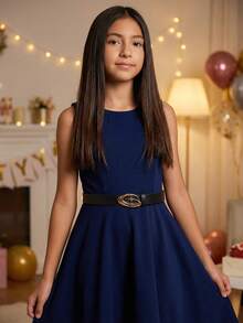 1条儿童新款星形扣腰带，高品质PU腰带，适用于牛仔裤、连衣裙、学生腰带 - 黑色 - 查看 4