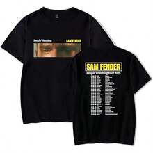 Sam Fender Merch People Watching Tour 2026 T-Shirt Printed Graphic, Casual Loose Fit Holiday Tops - 黑色 - 查看 1