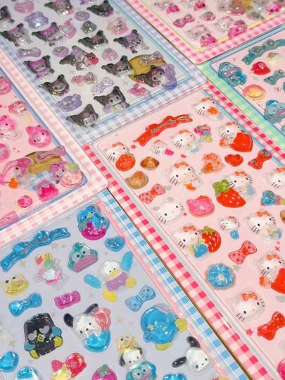 可爱清新的八月主题，布丁狗，肉桂狗，粉色，红色，新款3D水晶手机壳贴纸，卡通微缩场景贴纸，3D模型装饰工艺品，手绘贴纸，无需裁剪，学习用品，返校季