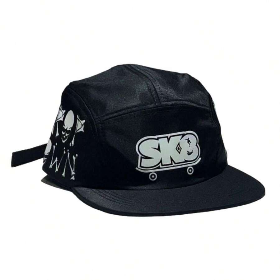 Black Graphite Five Panel Cap On - Black Sk8 - View 1