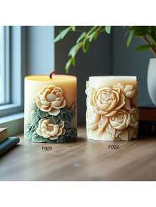 Peony Rose Embossed Design Cylinder Aroma Candle Silicone Mold - White - View 1