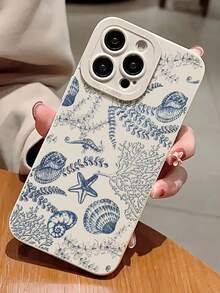 Perforated Straight Edge Blue Line Marine Life Painted Anti-Drop Painted Phone Case Compatible With IPhone/ Galaxy - Multicolor - View 5