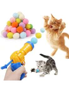 1pc Cat Toy Set (1 Launcher Gun And 20 Fur Balls), Cat Toy Interactive High Fun Toy Gun Plush Ball Launches Quiet High Bounce Ball To Tease The Cat - Nhiều màu - Xem 1