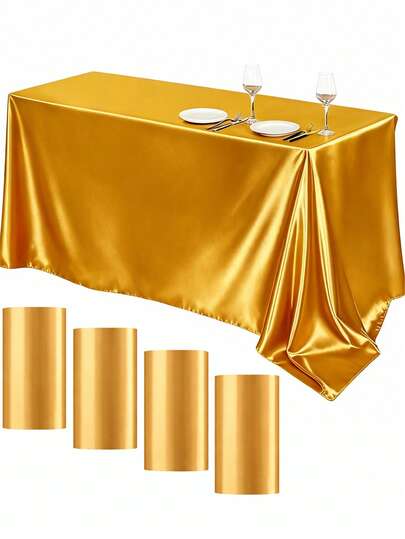 1Pc Elegant Bright Gold Satin Tablecloth,Smooth Shiny Table Cover,145*300cm Polyester Rectangular Tablecloth,Wedding Decor,Bridal Shower Supplies,Engagement Ceremony Decor,Restaurant Decorations,Birthday Party Supplies,Baby Shower Decorations,Luxury Satin Tablecloth For Dining,Banquet,Holiday Party Decoration Supplies,Home Decor,Table Decor,Party Event Decor
