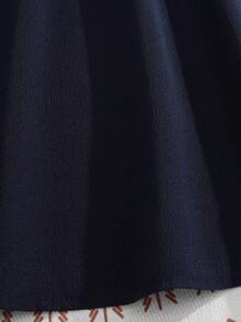 Young Girl Ruffle Trim Flounce Sleeve Bow Front Dress - Dark Wash - View 5