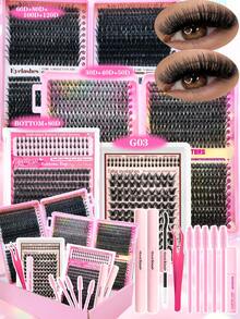 2044PCS Individual Lashes Book Kit D Curl 10 Styles Mixed Length Bottom/Spikes/30D/50D/60D/80D/100D/120D Soft And Comfortable False Eyelashes Long-Lasting Lashes Kit , Perfect For Beginners&Proficient, DIY At Home Easily, For Makeup Daily Lash Clusters - Nhiều màu - Xem 15