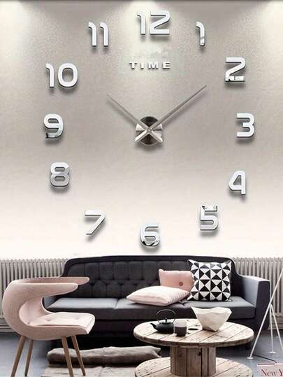 1pc Silent Living Room Clock, Creative No-Drill DIY Silent Self-Adhesive Decorative Clock, Minimalist European Style Cover Decorative Clock, Silent Digital Wall Sticker Clock, Acrylic Creative Clock, Home Office Bedroom Wall Sticker Creative Clock