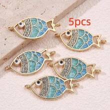 5pcs Unique & Stylish Antique-Style Fish Double Loop Connector For Diy Jewelry Making, Suitable For Women's Bracelet/Necklace Matching - Multicolor - View 11