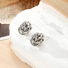 1 par de pendientes de metal con estilo de hortensia de varias capas - Plateado - Ver 3