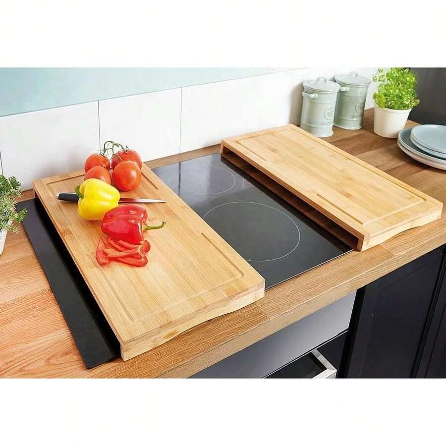 Set Of 2 Bamboo Chopping Board Induction Ceramic Hob Cover Worktop Saver - Multicolor - View 1