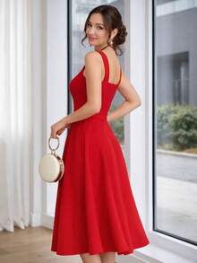 Sophisticated Midi Dress With Perfect Cut | A-Line Silhouette - Rojo - Ver 3