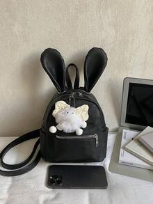 Korean Style Women Rabbit Ear Backpack, Large Capacity Niche Design Casual Backpack, Simple Fashionable Shoulder Bag - A - View 8