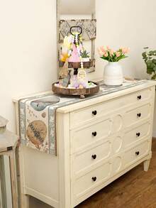 1 pieza Mantel de lino de Pascua, Tapete de mesa rectangular, con diseños de conejo, huevo y flores, adecuado para cena familiar, mesa de café, decoración de cocina y comedor, decoración de mesa de comedor para fiestas y escenas, decoración del hogar, camino de mesa de cocina y comedor, decoración de mesa de patio al aire libre, bufanda para repisa de chimenea - Multicolor - Ver 2