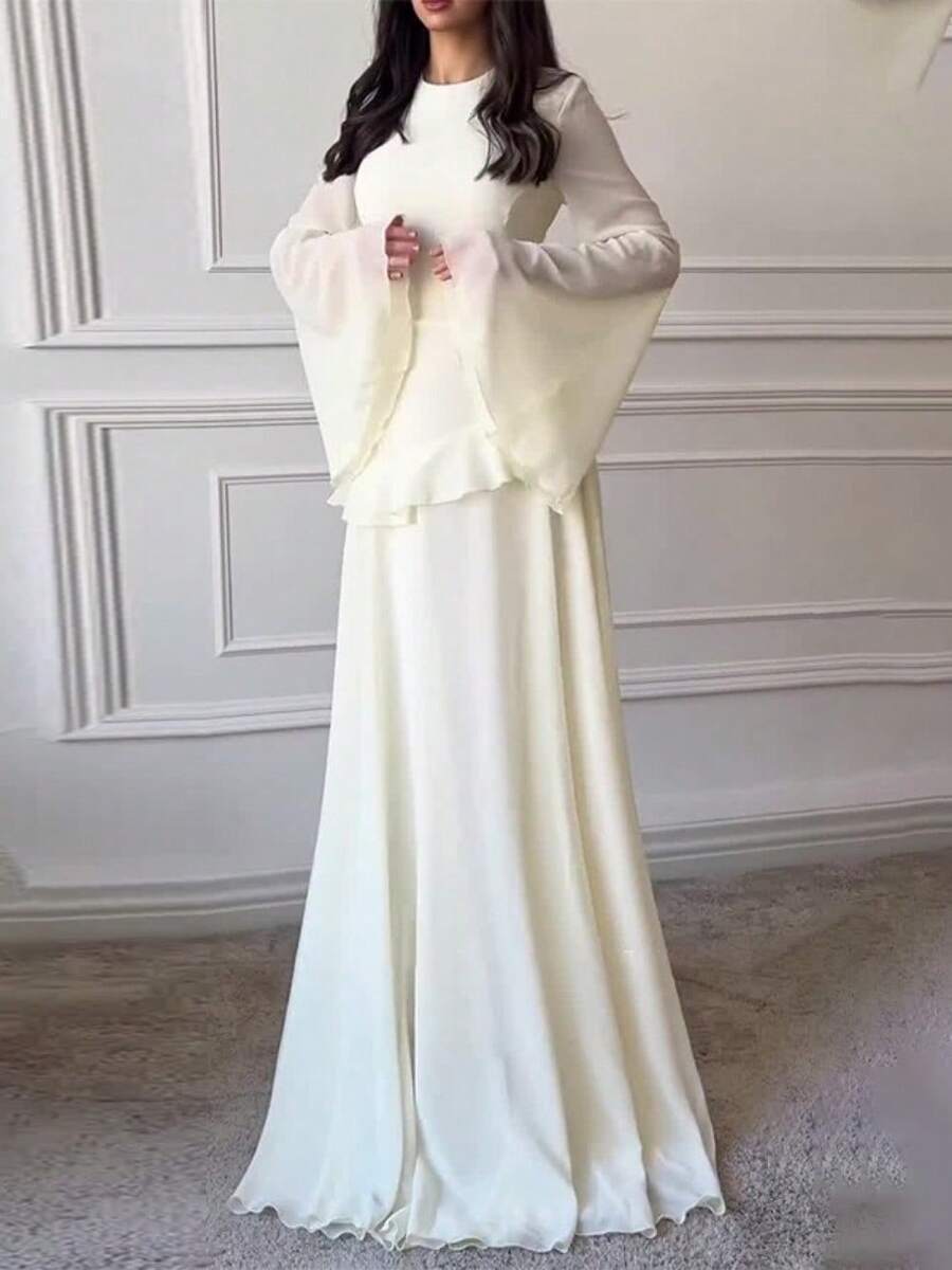 Fashionable Slim-Fit Pure Desire Style High-End Round Neck Long Sleeve Dress - 白色 - 查看 1