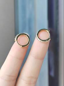 Your New Everyday Staple! Sparkly Gold Huggie Earrings - Gold - View 4