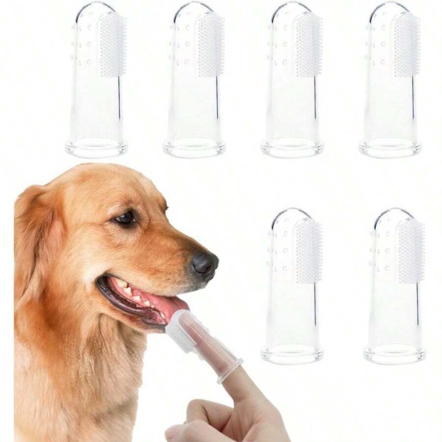 5-Pack Silicone Pet Finger Toothbrushes For Dogs & Cats - Manual Dental Care Kit For Plaque And Tartar Removal - Soft Bristle Toothbrushes For Small To Large Pets - Clear - View 1