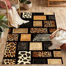 Retro Leopard Print Flannel Carpet, 2D Digital Printing, Non-Slip Rubber Bottom, Multiple Sizes Available. Suitable For All Seasons, Washable, Machine Washable, Comfortable, Unique, Suitable For Him, Her, Family Members, Boyfriend, Girlfriend, Father, Family Members, Mother, Lover, Daughter, Son, Grandfather, Grandmother, Teacher, Doctor, Nurse, Friend, Classmate, Pet. As Birthday Gifts, Household Items, Wedding Items, Souvenirs, Home Decoration, Daily Life, Office Decoration, Birthday, Anniversary, Valentine's Day, Thanksgiving, Graduation Season, Christmas, Halloween, Mother's Day, Father's Day, Wedding, New Year Gift Decoration. Suitable For Shopping Centers, Restaurants, Kitchens, Bathrooms, Living Rooms, Bedrooms, Corridors, Balconies, Outdoor Doors, Door Mats, Entrance Mats, Non-Slip Mats, Offices, Cafes, Piano Room Floor Decoration - 多色2 - 查看 4
