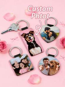 1 pieza Llavero de foto de cuero personalizado, personalizable con fotos de mascotas, parejas o familiares, regalo para ella, parejas, mamá, papá, hermana, abuelos, familia, vacaciones, aniversario, portátil, grabado, acero inoxidable, colorido, lindo, divertido, kawaii, estilo del milenio, unisex, casual - Blanco - Ver 1