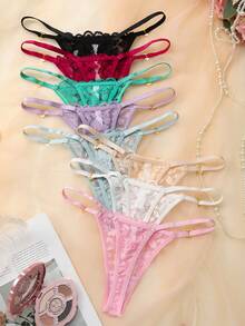 8pcs Breathable Lace Patchwork Women's Low-Rise Thong Panties - Multicolor - View 2