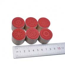 3厘米圆形粘土切割器曼陀罗纹理粘土印章块陶艺陶瓷压花印章，适用于聚合物粘土压印艺术爱好工具 - 紅色 - 查看 6