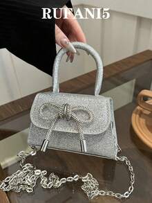 1 chiếc túi đeo chéo mini thời trang trang trí hình bướm sáng bóng có nắp và dây xích, hoàn hảo cho phụ nữ sử dụng hàng ngày và làm quà tặng ngày lễ tình nhân - Bạc - Xem 1