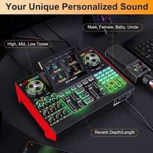 tenlamp Live Streaming Sound Card & Condenser Microphone Kit, 4.5-Inch LCD HD Screen Podcast Audio Mixer With ENC Noise Cancellation, 3 Preset Reverb Modes, Multi-Device Live Support, Voice Changer, Plug And Play For PC Phone, Ideal For Podcasting, Gaming, Studio Recording, Content Creation - 黑色 - 查看 8
