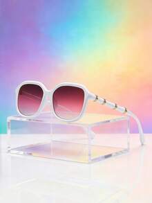 1 pieza Gafas de moda cuadradas retro de lujo Y2K con bloques de color, estilo callejero de moda para vacaciones - Blanco - Ver 7