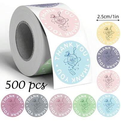 500pcs Colorful Floral Thank You Doodle Stickers, 1 Inch Round, Suitable For Scrapbooking, Diary, DIY Decoration, Cards, Envelopes, Gift Wrapping, Great For Daily Use And Holiday Parties, PVC Sticker Scrapbook Supplies Stationery Funny Stickers Kindle