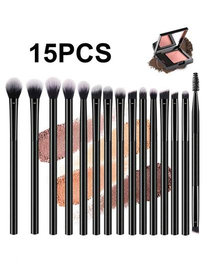 15支/1支装柔软化妆刷，包括高光刷、鼻部轮廓刷、眼影刷、眉刷、唇刷和细节刷。刷头形状设计贴合眼部轮廓，便于操控，轻松打造精致立体的眼妆。