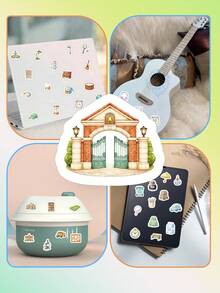 66/104 Stück Aquarell Campus Life Aufkleber - warmer Ton süße Tiere Lernthema, wasserfest wiederverwendbar für Planer/Handyhülle/Geschenkverpackung, Schulmaterial - Campus-Aufkleber - Übersicht 8