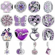 1 mặt dây chuyền đính hạt màu tím. Các họa tiết bao gồm trái tim, hình mẹ, biểu tượng vô cực, bướm, quỷ, hoa, quả cầu, cỏ bốn lá, vương miện, v.v. Thích hợp để tự làm đồ trang trí vòng tay và dây chuyền thủ công. - Màu tím - Xem 10