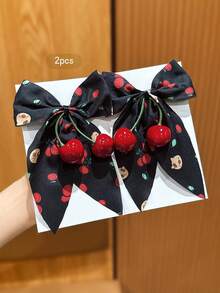 2 piezas Pinzas de pelo con lazo de cereza negra, aptas para uso diario - Multicolor - Ver 5