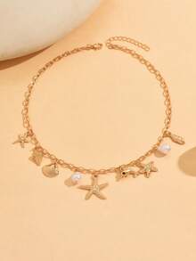 1pc Summer Beach Vacation Style Alloy Ocean Creature Irregular Pearl Pendant Necklace, Fashionable & Versatile Jewelry For Women, Suitable For Daily Wear, Travel & Photo Ops - Multicolor - View 2