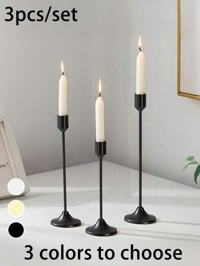 3 قطع/مجموعة حامل شمعة معدني أنيق - قطعة مركزية مصقولة للطاولة، شمعدان معدني، ديكور طاولة من الحديد المطروق مع قاعدة مزخرفة، ديكور أنيق للطاولة للزفاف والحفلات، حامل متعدد الشموع متوافق مع الشموع (الشمع غير مشمول) - ديكورات طاولة للمنزل والفندق والعشاء والحفلات - بدون شموع مشمولة