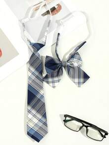 2pcs Women's Fashionable Minimalist Striped Bow Tie Set, Casual Versatile For Daily Wear, Party, Gift, JK Style - Multicolor - View 3