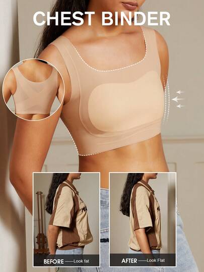 1pc Women's Chest Binding Strap, Elastic Band Minimizer Seamless Bra Camisole For FTM Transgender, Adjustable To Minimize Chest Appearance, Shapewear Compression Shirt Tight Torso Flattening Chest Binder Vest MOVWIN