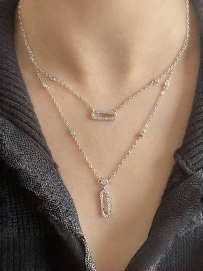 银项链，配锆石回形针吊坠，适合日常佩戴、约会、聚会以及斋月和宰牲节的送礼佳品。