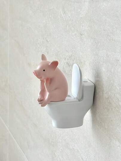 Cute Pig Sitting On Toilet, PVC Bathroom Decor, Desk Or Wall Mounted, For Home Office Desk And Living Room Display, Home Decoration, Bathroom Accessories, Figurine Decor