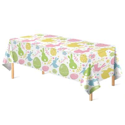 4-Piece/1-Piece Easter Tablecloth Disposable Rabbit And Egg Tablecloth Spring Easter Family Party Decoration 108 X 54 Inches