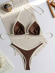 RWX VEST Triangle Bikini With Contrasting Trim And Adjustable Tie 2025 XX574 - Coffee Brown - View 4