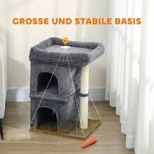 Cat Scratching Post, Cat Tower, 2 Caves, Platform, Sisal Posts, Compact, Dark Gray - Dark Grey - View 1
