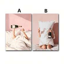 Decoraciones de pared con botella de champán para el dormitorio, impresiones de póster rosa con estilo, impresiones para carrito de bar, pósteres de champán para la cama, arte de pared de moda divertida para chicas, decoración del hogar para la sala de estar, decoraciones de pared, marco opcional - Opción múltiple - Ver 3